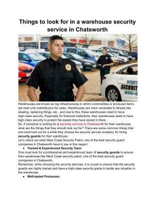 Things to look for in a warehouse security service in Chatsworth