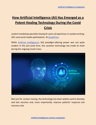 How Artificial Intelligence (AI) Has Emerged as a Potent Healing Technology During the Covid Crisis