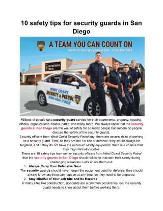 10 safety tips for security guards in San Diego