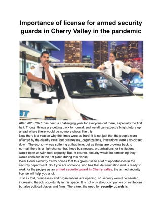 Importance of license for armed security guards in Cherry Valley in the pandemic