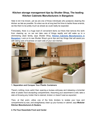 Kitchen storage management tips by Shutter Shop, The leading Kitchen Cabinets Manufacturers in Bangalore