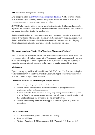 JDA Warehouse Management Training
