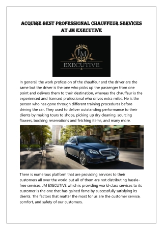 Acquire Best Professional Chauffeur Services at JM EXECUTIVE