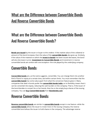 What are the Difference between Convertible Bonds And Reverse Convertible Bonds