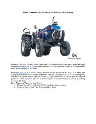 Latest Powertrac Euro 50 Tractor Price in India | Tractorgyan