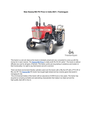 New Swaraj 963 FE Price in India 2021 | Tractorgyan