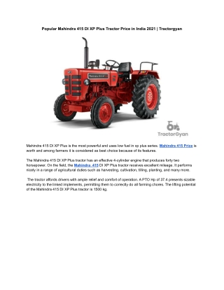 Popular Mahindra 415 DI XP Plus Tractor in India 2021 | Tractorgyan