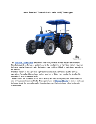 Latest Standard Tractor Price in India 2021 | Tractorgyan