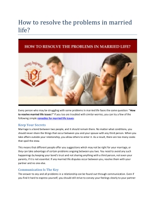 How to resolve problems in married life