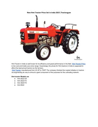 New Hmt Tractor Price list in India 2021| Tractorgyan