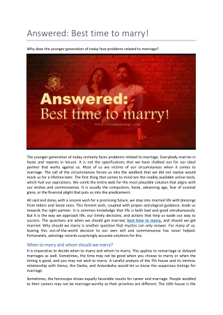 Best Time To Marry