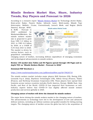 Missile Seekers Market Size, Share, Industry Trends, Key Players and Forecast to 2026