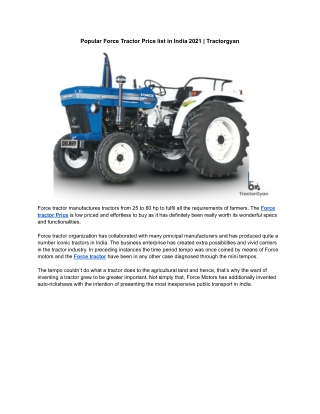 Popular Force Tractor Price list in India 2021 | Tractorgyan