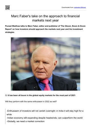 Marc Faber's take on the approach to financial markets next year