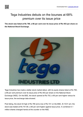 Tega Industries debuts on the bourses at 68% premium over its issue price