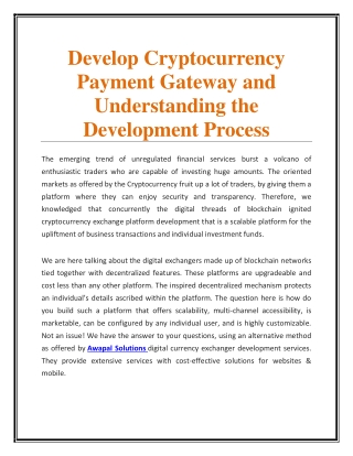 Develop Cryptocurrency Payment Gateway and Understanding the Development Process