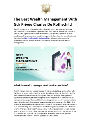 The Best Wealth Management With Gdr Privée Charles De Rothschild