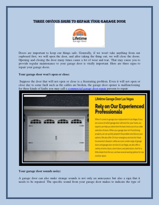 Three obvious signs to repair your garage door