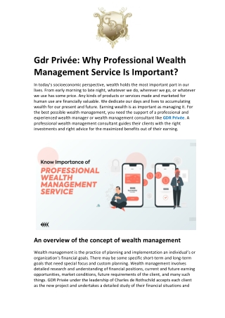Gdr Privée: Why Professional Wealth Management Service Is Important?