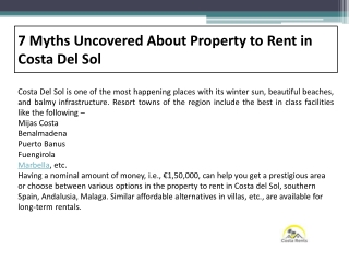 7 Myths Uncovered About Property to Rent in Costa Del Sol