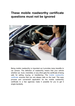 These mobile roadworthy certificate questions must not be ignored A
