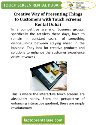 Creative Way of Presenting Things With Touch Screen Rental Dubai