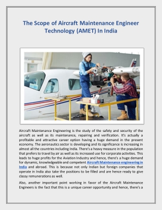 The Scope of Aircraft Maintenance Engineer Technology