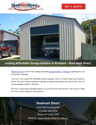 Leading Affordable Garage Builders In Brisbane - Shed Mart Direct
