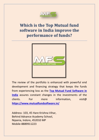 Which is the Top Mutual fund software in India improve the performance of funds