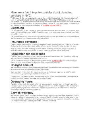 Here are a few things to consider about plumbing services in NYC