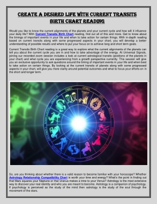 Create a Desired Life with Current Transits Birth Chart Reading