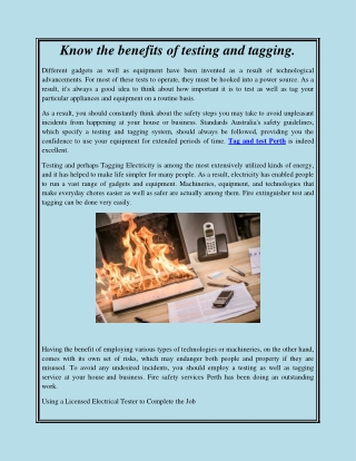 Know the benefits of testing and tagging