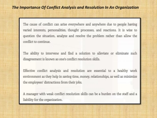 The Importance Of Conflict Analysis and Resolution In An Organization