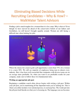 Eliminating Biased Decisions While Recruiting Candidates – Why & How – WalkWater Talent Advisors