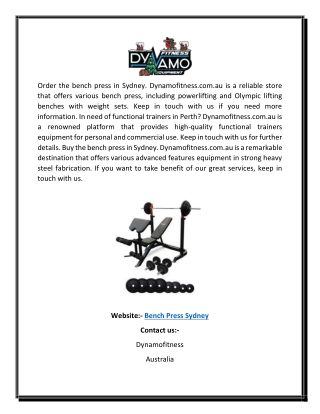Bench Press Sydney | Dynamofitness.com.au
