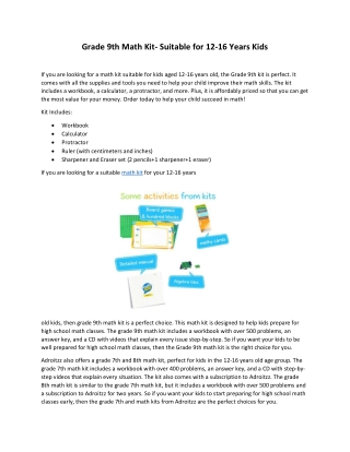 Grade 9th Math Kit- Suitable for 12-16 Years Kids