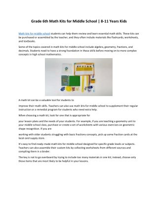 Grade 6th Math Kits for Middle School - 8-11 Years Kids