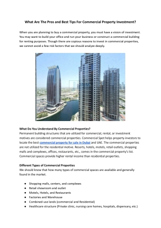 What Are The Pros and Best Tips For Commercial Property Investment?
