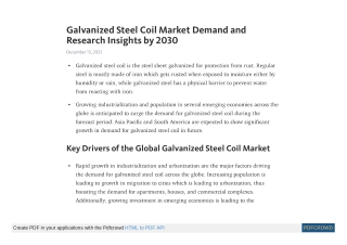 Galvanized Steel Coil Market Demand and Research Insights by 2030