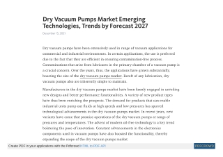Dry Vacuum Pumps Market Demand and Research Insights by 2027