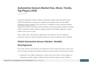 Automotive Sensors Market Demand and Research Insights by 2030