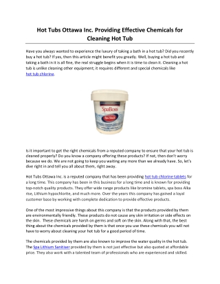 Hot Tubs Ottawa Inc. Providing Effective Chemicals for Cleaning Hot Tub