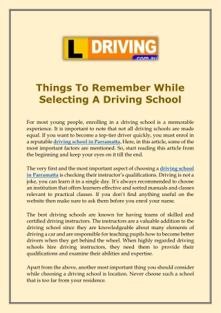 Things To Remember While Selecting A Driving School