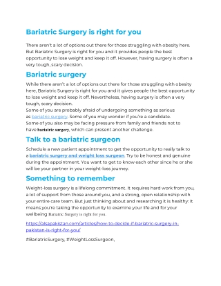 Bariatric Surgery is right for you