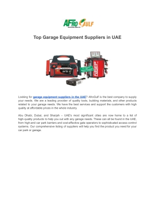 Top Garage Equipment Suppliers in UAE