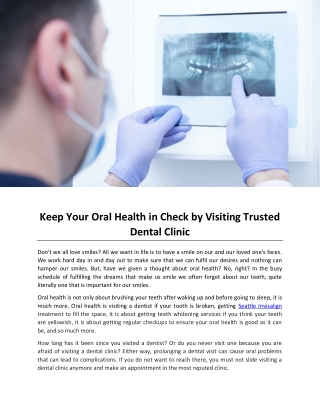 Keep Your Oral Health in Check by Visiting Trusted Dental Clinic