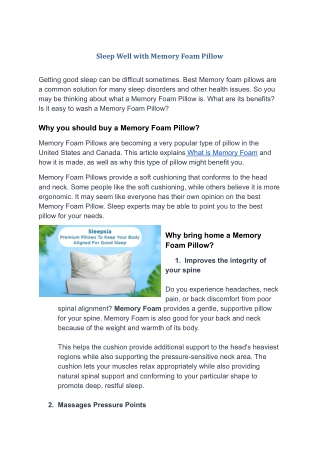 Sleep Well with Memory Foam Pillow