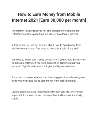 How to Earn Money from Mobile Internet 2021 [Earn 30,000 per month]