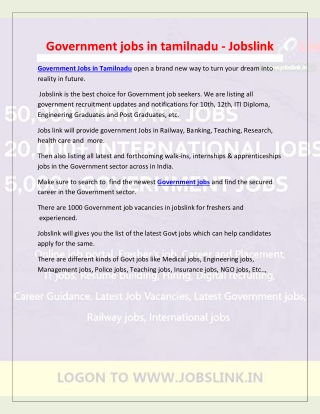 Government jobs in tamilnadu