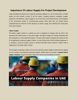 Importance Of Labour Supply For Project Development